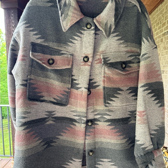 Altar'd State Jackets & Blazers - Altar'd State Gray and Pink Patterned Jacket